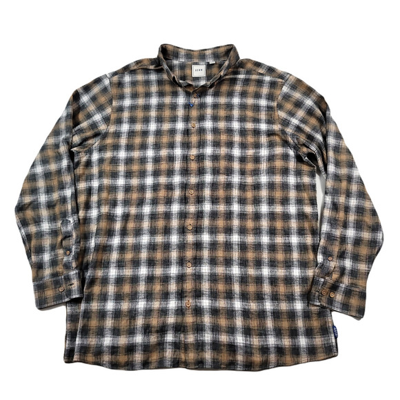 ROWM Lightweight Flannel Shirt Mens 2XLT 2XL Tall Soft Cotton Brown Grey‎ Plaid - Picture 1 of 8